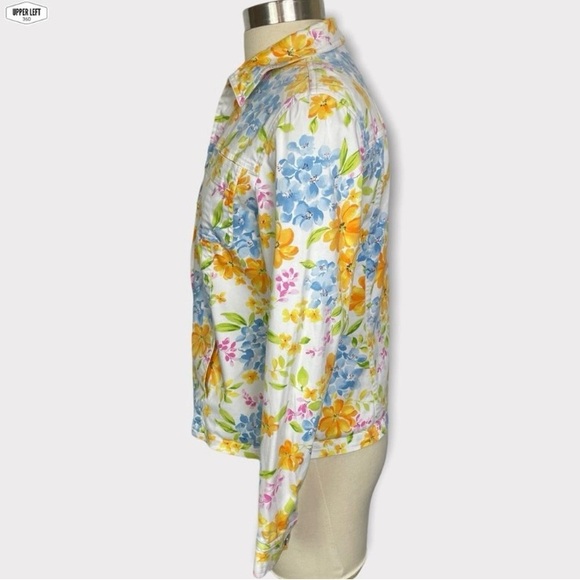 Stretch Denim Floral Jacket Full Zip Y2K Unique Jones New York Small - Picture 7 of 16
